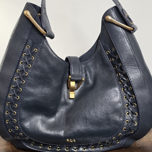 Lauren Ralph Lauren Handbags - Lauren Ralph Lauren Dark Blue Leather Hobo Bag